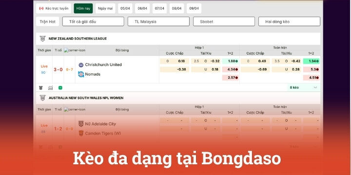 Tỷ lệ kèo đa dạng, uy tín và có tính chính xác cao trên Bongdaso